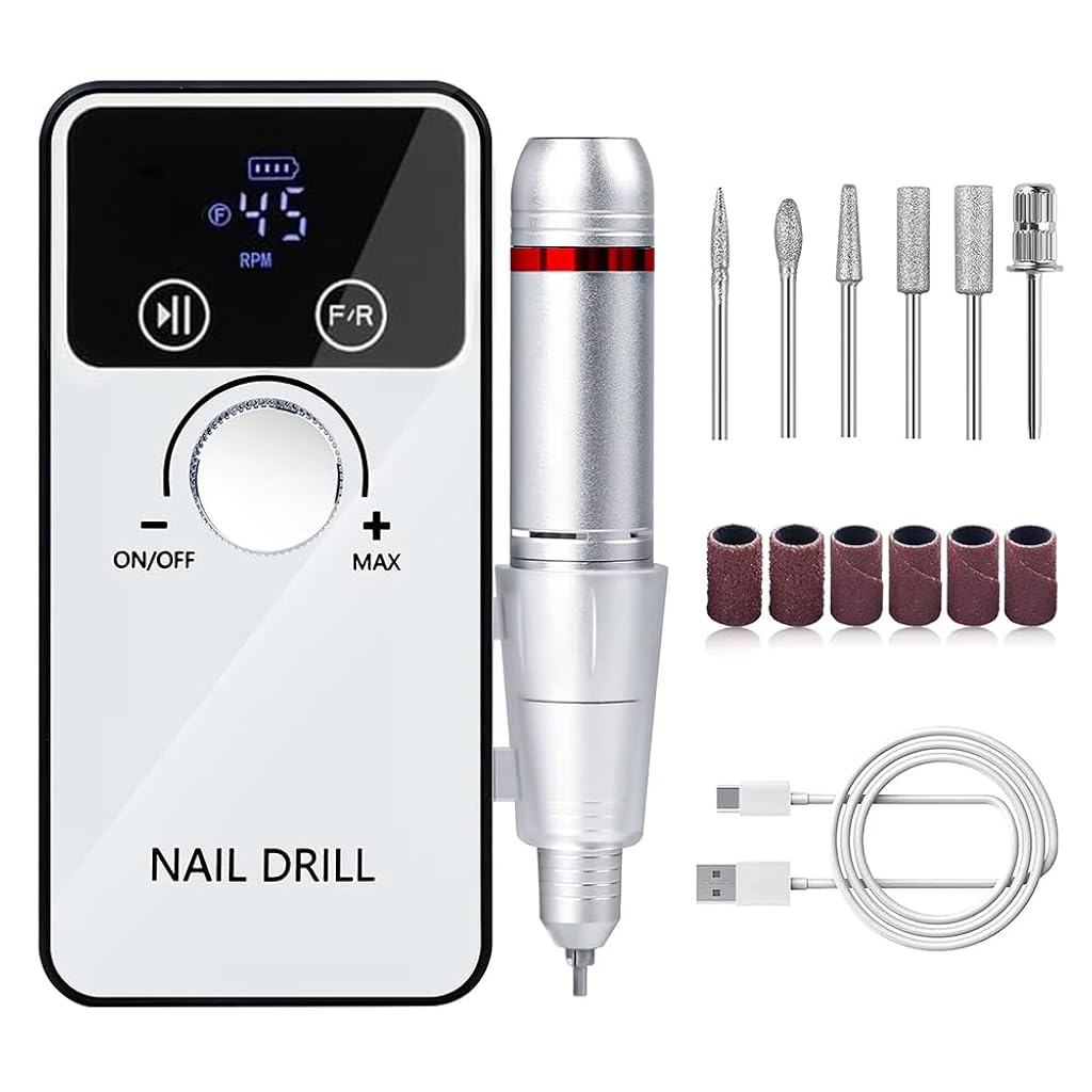 MAYCREATE® Cordless Nail File with 6 Drill Bits & Sanding Bands 45000RPM Electric Nail Drill with LCD Display Adjustable Multipurpose USB Nail Drill for Acrylic & Gel Nail Polishing, DIY Nail Art MAYCREATE® Cordless Nail File with 6 Drill Bits & Sanding Bands 45000RPM Electric Nail Drill with LCD Display Adjustable Multipurpose USB Nail Drill for Acrylic & Gel Nail Polishing, DIY Nail Art